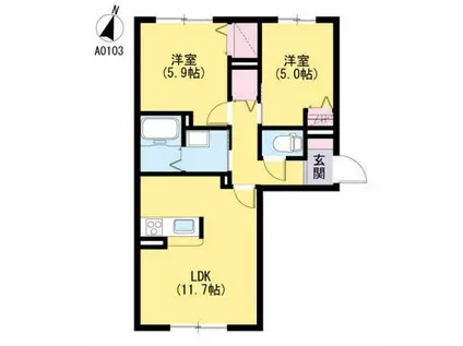 ラ・リュミエール月出(2LDK/1階)の間取り写真