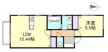 アルカンジュ四十瀬II(1LDK/1階)の間取り写真