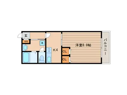 カーサ・ヴィルトウ(1K/1階)の間取り写真