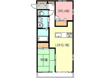 フォブールKMTII(2LDK/2階)の間取り写真
