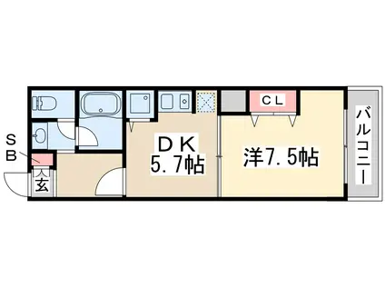 ドムスドイ(1DK/6階)の間取り写真