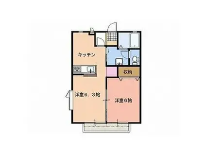 メゾン ドゥ ルミエールG棟(1LDK/2階)の間取り写真