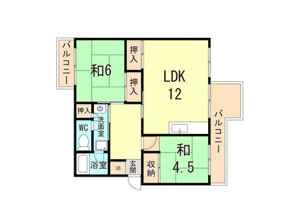 大久保東第16号棟(2LDK/5階)の間取り写真