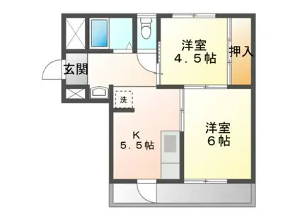 ヴィラナリー津 A棟(2K/1階)の間取り写真