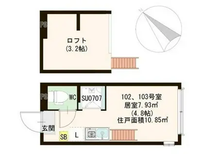 ハーモニーテラス志茂VII(ワンルーム/1階)の間取り写真