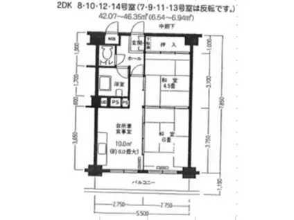アルファスクエア北13条(2DK/9階)の間取り写真