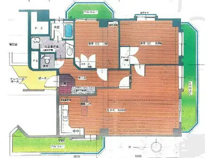 シャンポール山手A棟(2LDK/9階)の間取り写真