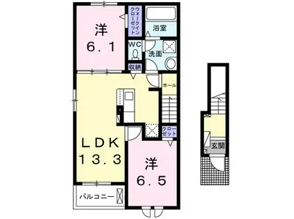 アインツ ブラック(2LDK/2階)の間取り写真