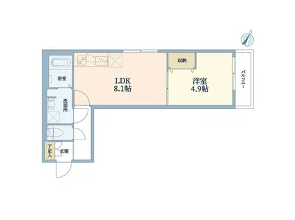 ウェルスクエア渋谷本町(1LDK/2階)の間取り写真