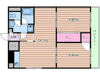 レジデンスハイビレッジ天王寺(2LDK/2階)の間取り写真