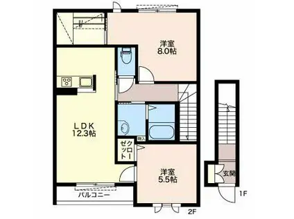 ハーゼル(2LDK/2階)の間取り写真