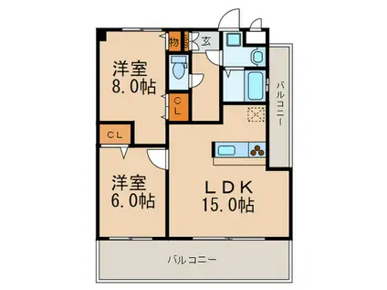 ファシール薬院(2LDK/9階)の間取り写真