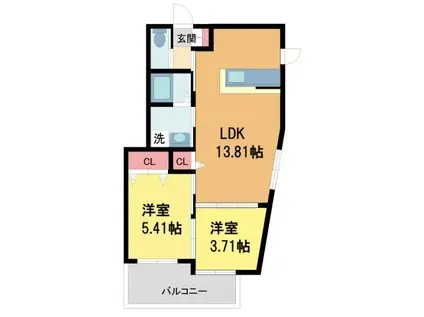 LOHAUS花屋敷駅前(2LDK/1階)の間取り写真