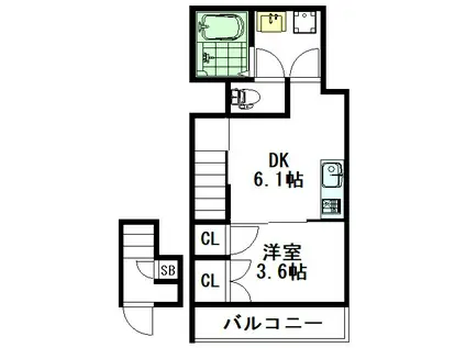 YUM ART(1DK/2階)の間取り写真