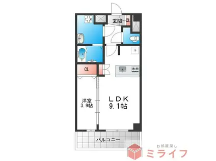 アドバンス大阪クラージュ(1LDK/9階)の間取り写真