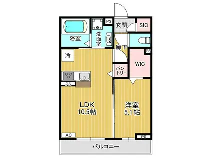 アビタシオン広瀬米ケ袋(1LDK/1階)の間取り写真