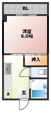 平野楽器ビル(1K/3階)の間取り写真