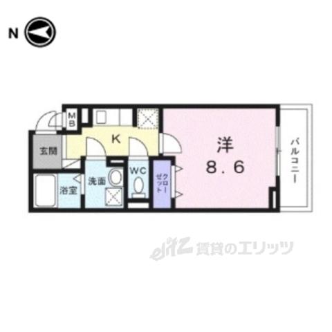 ヒカルサ京都大宮中林Ⅰ(1K/2階)の間取り写真