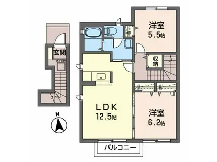 メゾンケイワA(2LDK/2階)の間取り写真