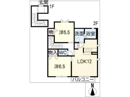 ソレアードJOY C棟(2LDK/2階)の間取り写真