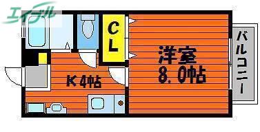 サンパティークB(1K/2階)の間取り写真