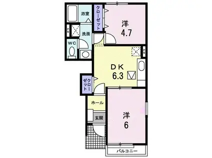 ブライドガーデンI B棟(2DK/1階)の間取り写真