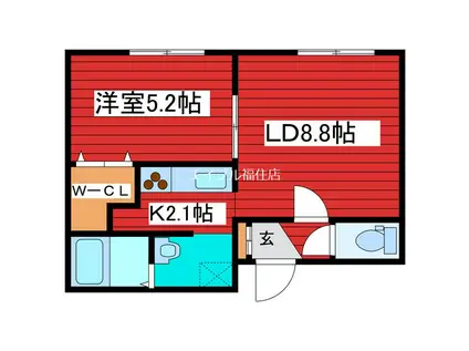 グランメール水源池通(1LDK/2階)の間取り写真