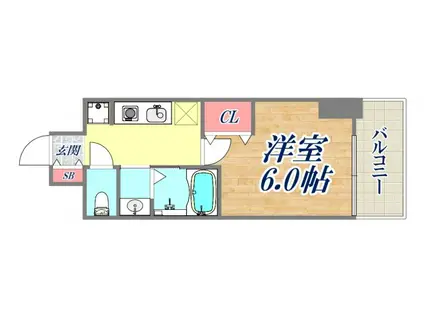 エステムコート神戸元町2グレイド(1K/14階)の間取り写真