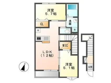 アヴァンティーニI(2LDK/2階)の間取り写真