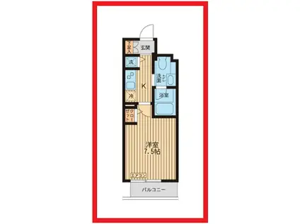 ケイディーエックスレジデンス入谷(1K/8階)の間取り写真