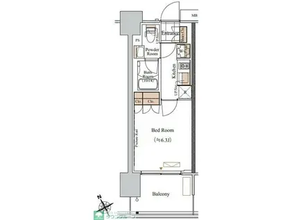 ブランシエスタ西船橋(1K/2階)の間取り写真