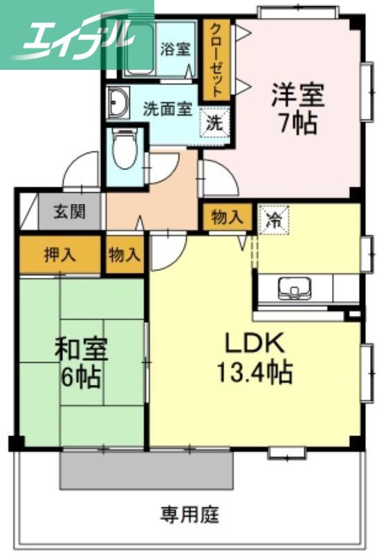 フォブール当新田C(2LDK/1階)の間取り写真