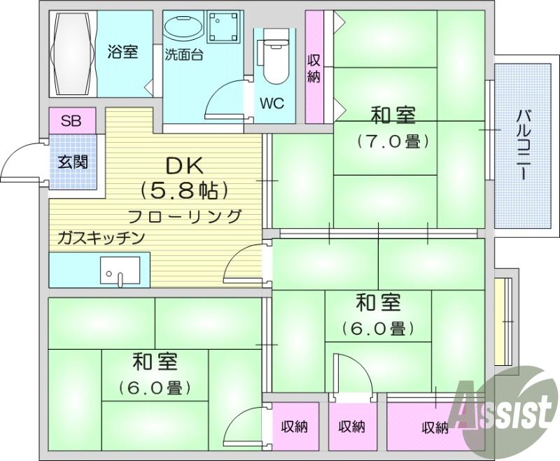 コーポ菅野Ⅱ(3DK/2階)の間取り写真