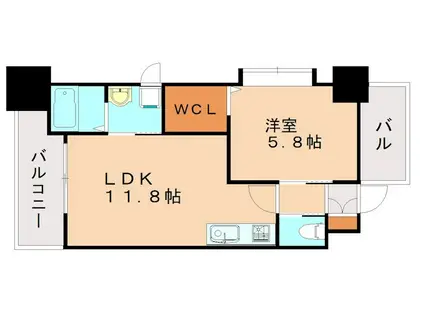 ギャラン竪町(1LDK/2階)の間取り写真