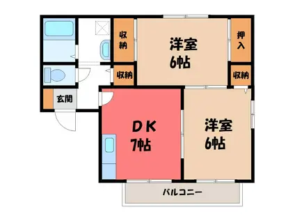 オーラルジュB(2DK/1階)の間取り写真