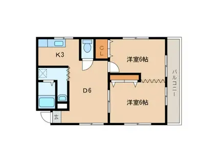 ＪＲ岩徳線 西岩国駅 徒歩14分 2階建 築24年(2DK/1階)の間取り写真