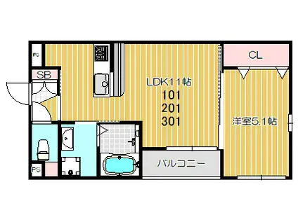 MAISON DE ROSE(1LDK/2階)の間取り写真