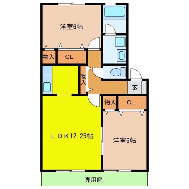 グランシティソレーユ B(2LDK/1階)の間取り写真