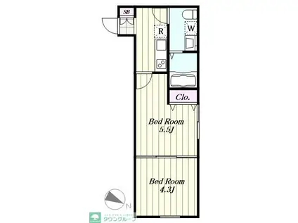 ブルジョン田園調布(2K/4階)の間取り写真