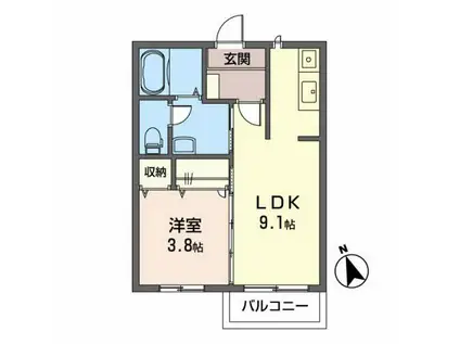 ディアコート(1LDK/2階)の間取り写真