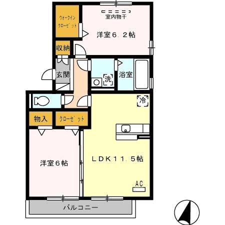 ソシアビューテラスA棟(2LDK/3階)の間取り写真