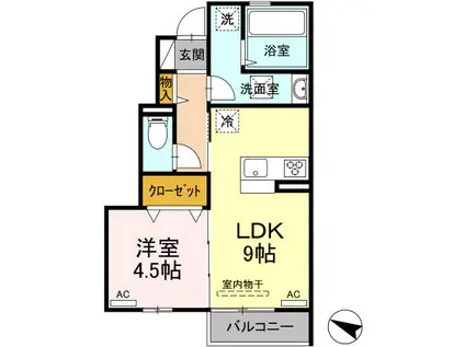 ラ トルチェ C棟(1LDK/1階)の間取り写真