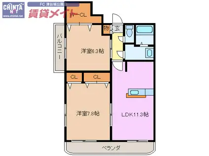 サン・シャイン(2LDK/2階)の間取り写真