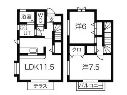 クローバーフォーF(2LDK/1階)の間取り写真