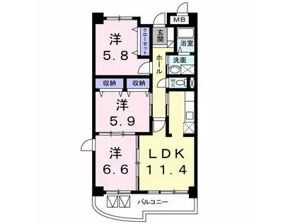グランデ城南(3LDK/2階)の間取り写真