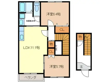 PURE HEART K(2LDK/2階)の間取り写真