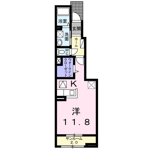 プリムローズ II B(ワンルーム/1階)の間取り写真