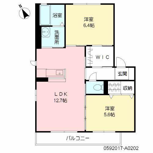 ティファーノ西大道 A棟(2LDK/2階)の間取り写真