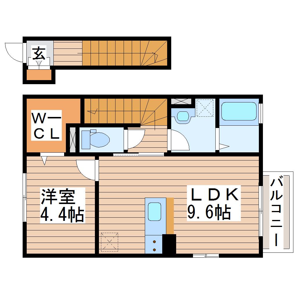 セントレ富沢 II(1LDK/2階)の間取り写真