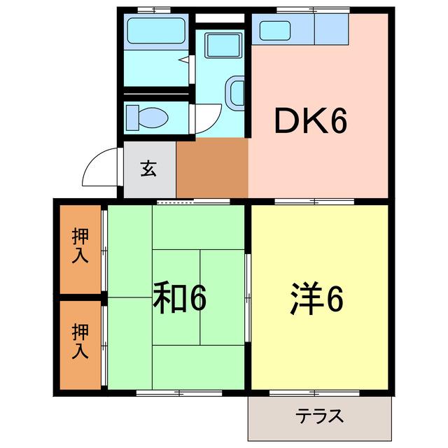 ソファレ小河原C棟(2DK/1階)の間取り写真